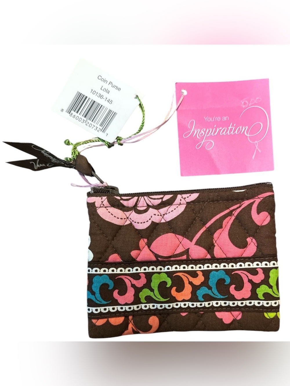 Vera Bradley Brown Cosmetic Pouch with Orange Floral Print NWT